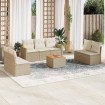 Juego de sofás de jardín con cojines beige 8 pzas ratán PE