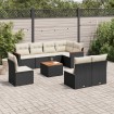 Set de sofás de jardín 8 piezas y cojines ratán sintético negro
