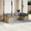 Juego de sofás jardín con cojines beige mezcla 9 pzas ratán PE