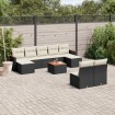 Set de sofás de jardín 10 pzas cojines ratán sintético negro