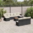 Set de sofás de jardín 11 pzas y cojines ratán sintético negro
