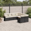 Set de sofás de jardín 8 piezas y cojines ratán sintético negro