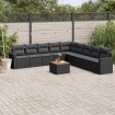 Set de sofás de jardín 10 pzas cojines ratán sintético negro
