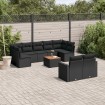 Set de sofás de jardín 10 pzas cojines ratán sintético negro