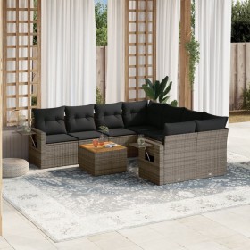 Set de muebles de jardín 9 pzas y cojines ratán sintético