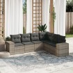 Set de sofás de jardín 6 pzas y cojines ratán sintético gris