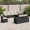 Set de sofás de jardín 8 piezas y cojines ratán sintético negro