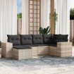 Set de sofás de jardín 6 pzas y cojines ratán sintético gris