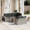 Set de sofás de jardín 11 pzas y cojines ratán sintético gris
