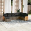Set de sofás de jardín 8 pzas y cojines ratán sintético gris