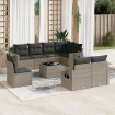 Set de muebles de jardín 9 pzas y cojines ratán sintético gris