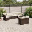Set de sofás de jardín 9 pzas y cojines ratán sintético marrón