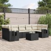 Set de sofás de jardín 8 piezas y cojines ratán sintético negro