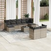 Set de sofás de jardín 10 pzas con cojines ratán sintético gris