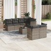 Set de sofás de jardín 8 pzas y cojines ratán sintético gris