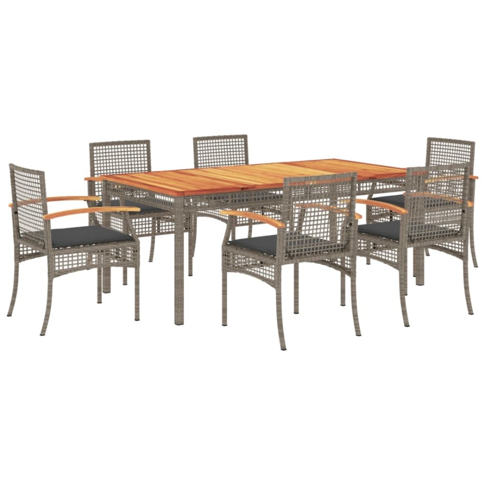 Set comedor jardín 7 pzas y cojines ratán sintético