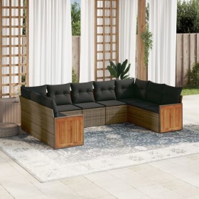 Set de muebles de jardín 9 pzas y cojines ratán sintético