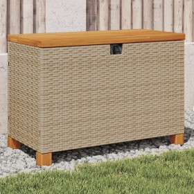 Caja de almacenaje jardín madera acacia ratán beige 80x40x48