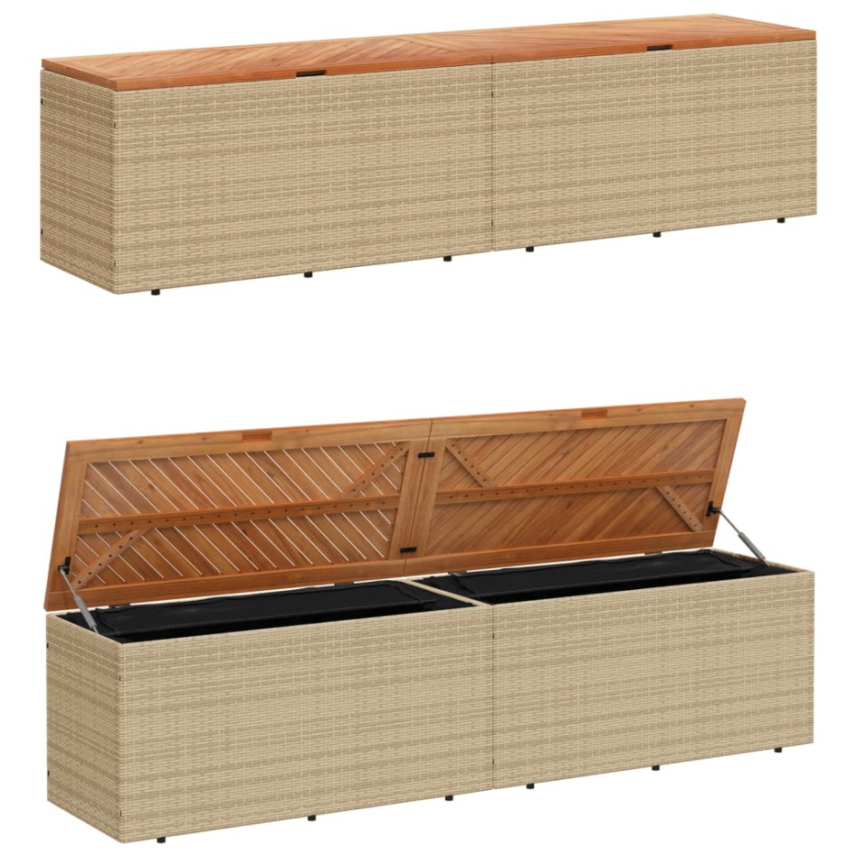 Caja de almacenaje jardín madera acacia ratán beige