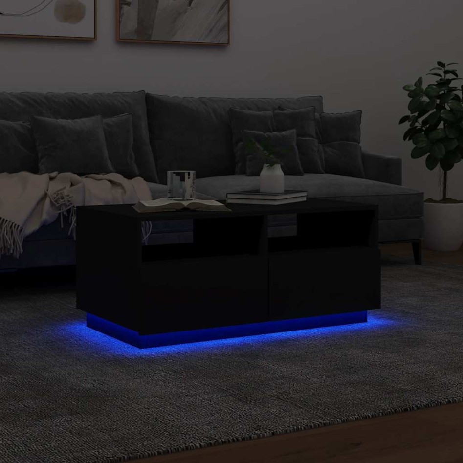 Mesa de centro con luces LED negro 90x49x40