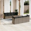 Set de muebles de jardín 9 pzas y cojines ratán sintético gris