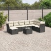 Set de sofás de jardín 8 piezas y cojines ratán sintético negro