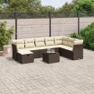 Set de sofás de jardín 9 pzas y cojines ratán sintético marrón