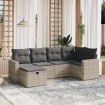 Set de sofás de jardín 6 pzas y cojines ratán sintético gris