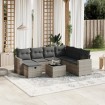 Set de sofás de jardín 8 pzas y cojines ratán sintético gris