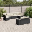 Set de sofás de jardín 8 piezas y cojines ratán sintético negro