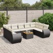 Set de sofás de jardín 10 pzas cojines ratán sintético negro
