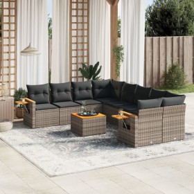 Set de muebles de jardín 9 pzas y cojines ratán sintético
