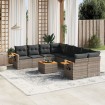 Set de muebles de jardín 9 pzas y cojines ratán sintético gris