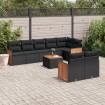 Set de sofás de jardín 8 piezas y cojines ratán sintético negro