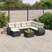 Set de sofás de jardín 8 piezas y cojines ratán sintético negro