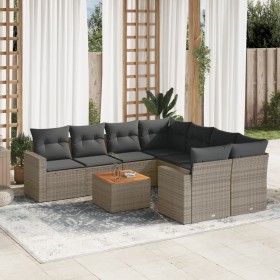 Set de muebles de jardín 9 pzas y cojines ratán sintético
