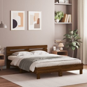 Cama con cabecero madera de ingeniería marrón roble 150x200