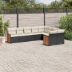 Set de sofás de jardín 8 piezas y cojines ratán sintético negro
