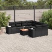 Set de sofás de jardín 8 piezas y cojines ratán sintético negro