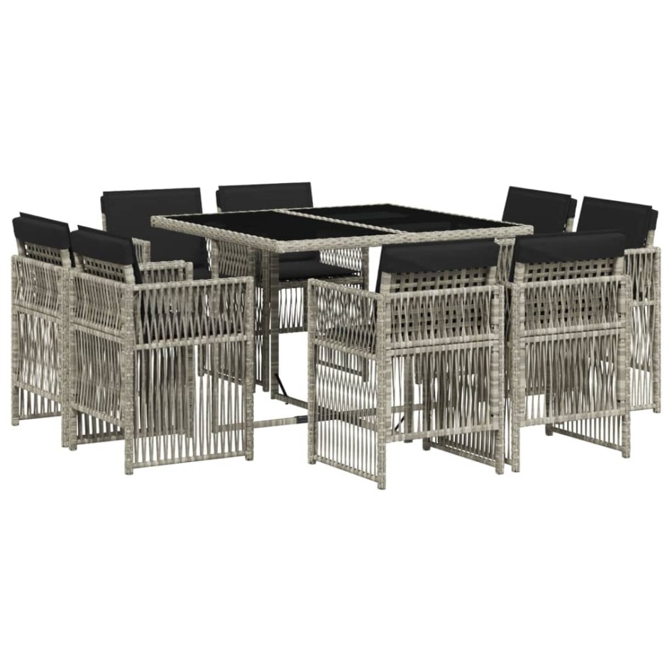 Set comedor de jardín 9 pzas cojines ratán sintético gris