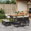 Set de comedor de jardín 9 pzas y cojines ratán sintético negro