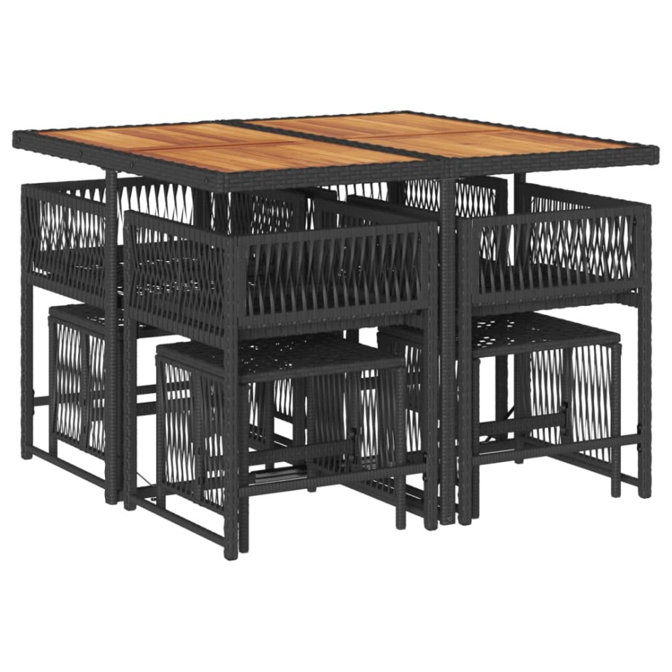 Set de comedor de jardín 9 pzas y cojines ratán sintético