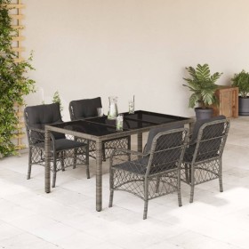 Set comedor de jardín 5 piezas con cojines ratán sintético