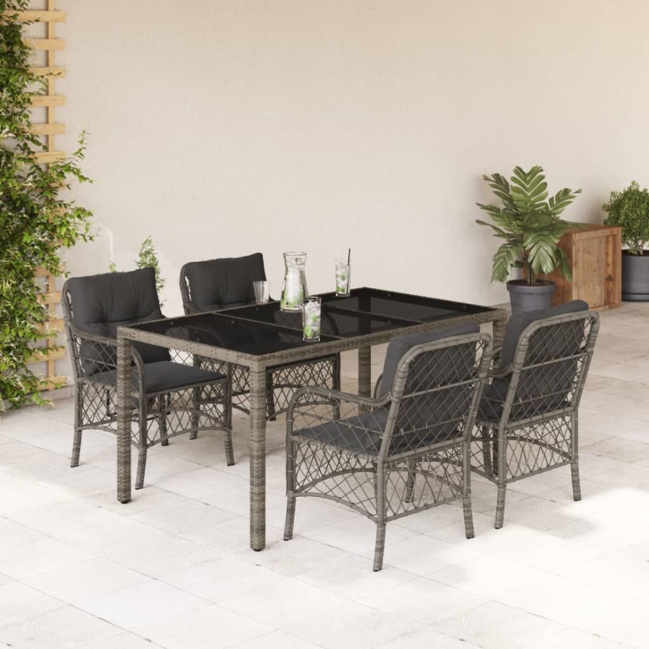 Set comedor de jardín 5 piezas con cojines ratán sintético