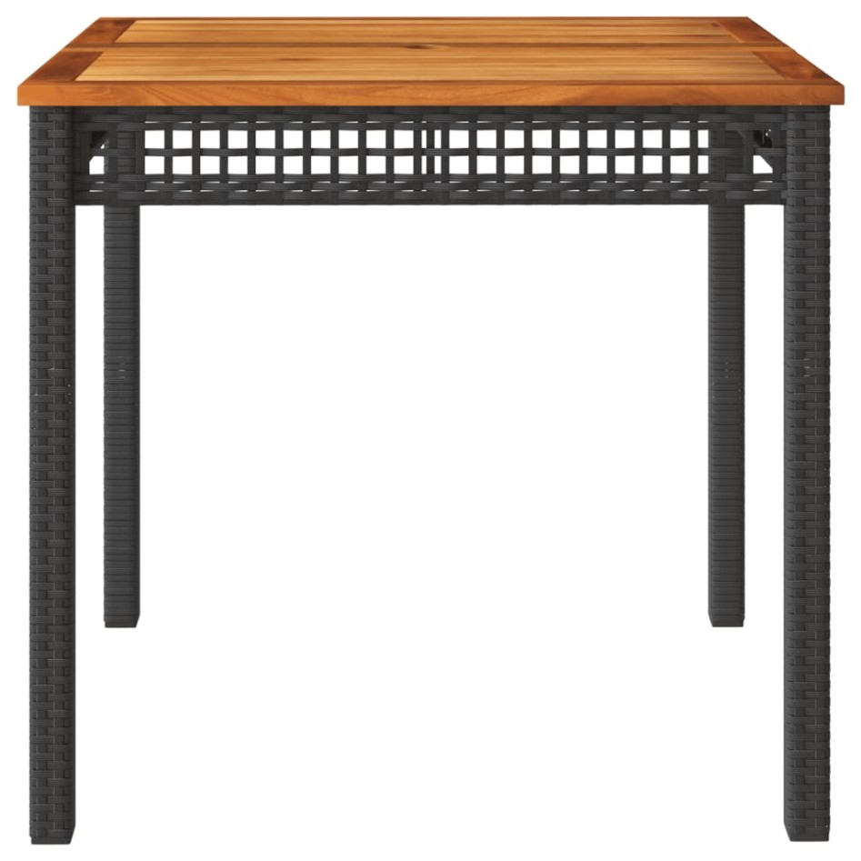 Mesa de jardín ratán sintético madera acacia negro 80x80x75