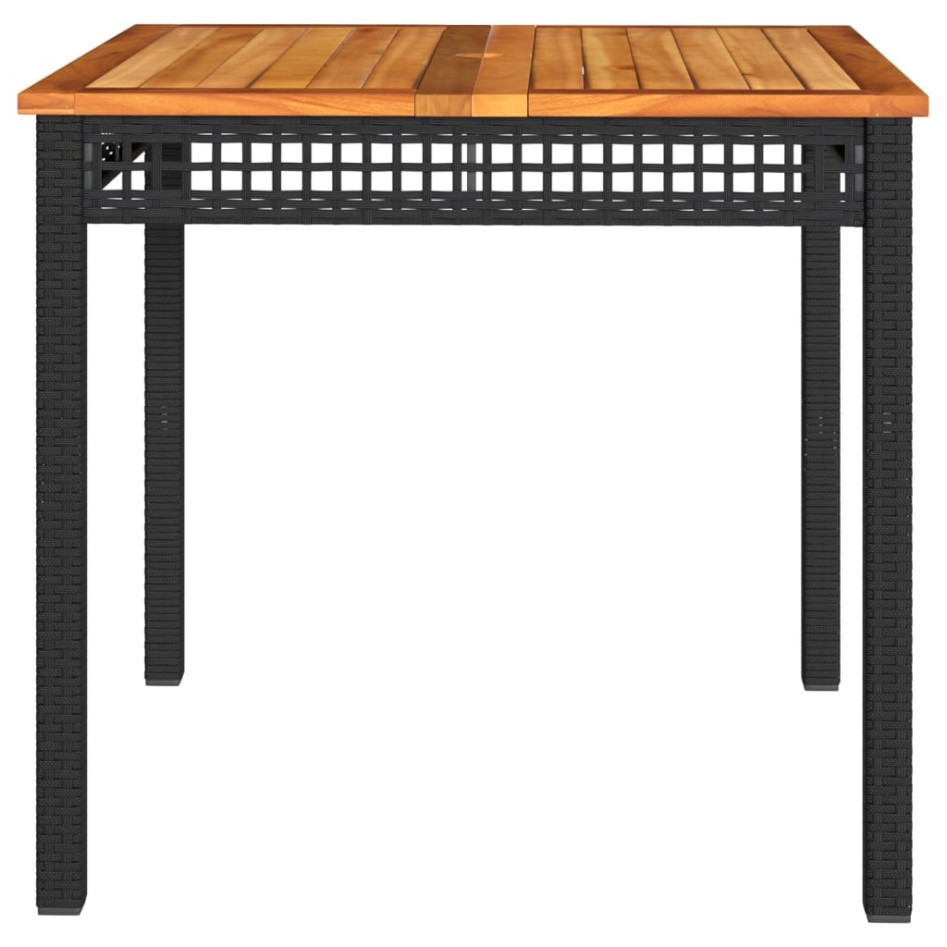Mesa de jardín ratán sintético madera acacia negro 80x80x75