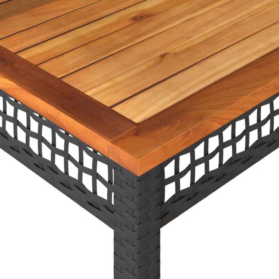 Mesa de jardín ratán sintético madera acacia negro 80x80x75
