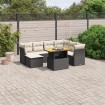 Set de sofás de jardín 8 piezas y cojines ratán sintético negro