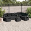 Set de sofás de jardín 8 piezas y cojines ratán sintético negro