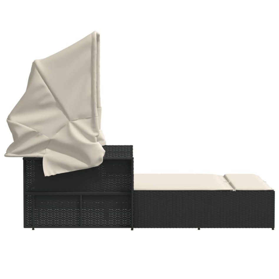 Tumbona doble con capota y cojines ratán sintético